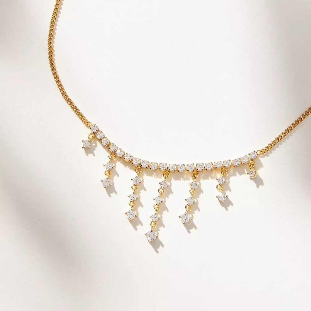 Anthropologie Gold and Clear Crystal Dangle Necklace